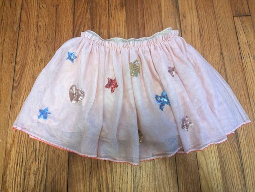Mini Boden 5-6Y Pink Tulle Tutu Skirt Gold Shimmer Sparkle Sequin Hearts Stars - Picture 2 of 5