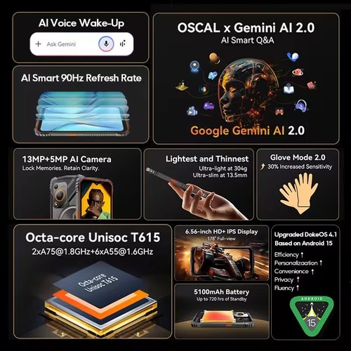 Global Oscal MARINE 1 IP68 Waterproof Phone 5100mAh Android 15 NFC 6.56'' 90Hz - 第 2/15 張圖片