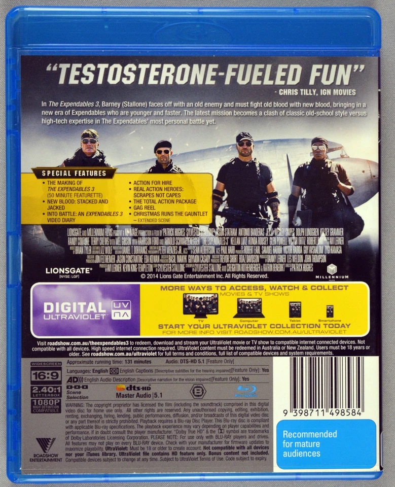 THE EXPENDABLES 3 Ext Cut STALLONE Statham BANDERAS Thriller 2014 Aus BLU-RAY - Image 2 of 3