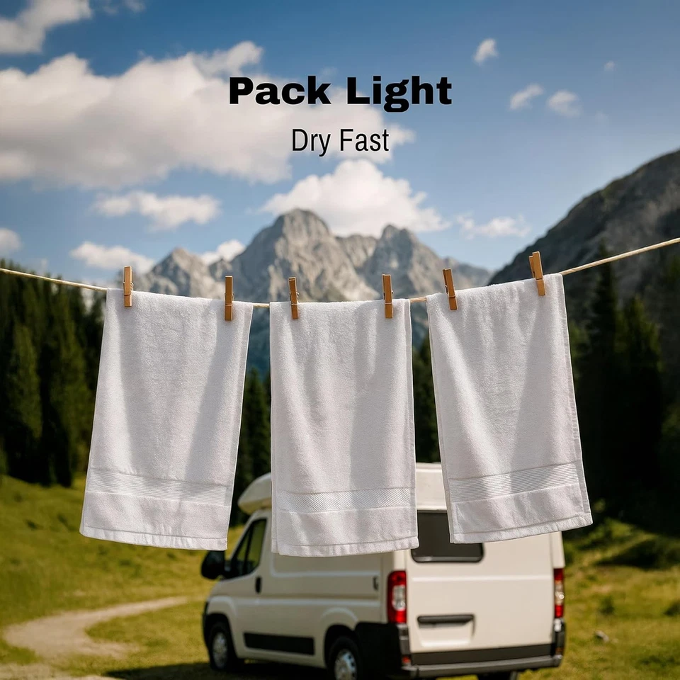 Toallas utilitarias finas 100 % algodón 20x40 blancas-secado rápido, ligeras y económicas  Foto 4 de 4