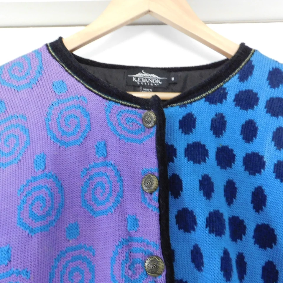 Vintage Icelandic Design Sweater Womens Cotton Polka Dot Blue Purple Lined M - Image 2 of 4