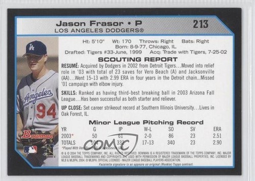 2004 Bowman First Year 1st Edition Jason Frasor #213 Rookie RC - Picture 2 of 4