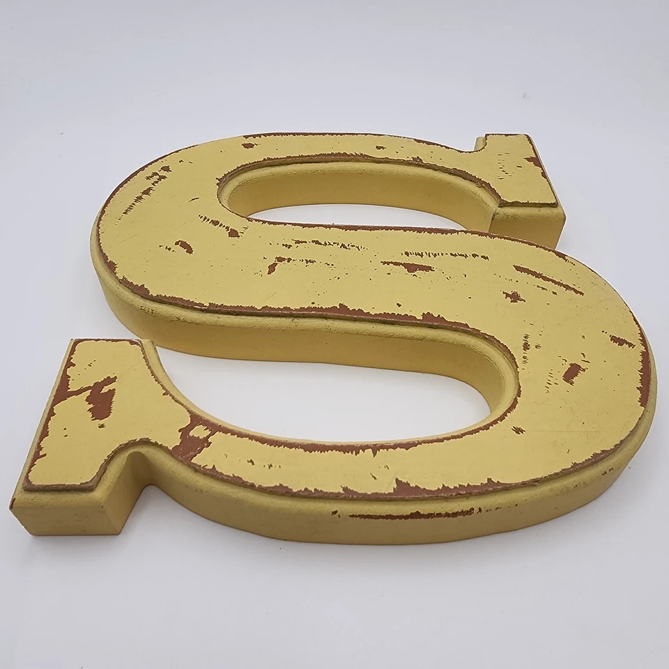 Letra angustiada S chanfrada madeira parede pendurada amarela fazenda boho cabine de artesanato - Imagem 4 de 4