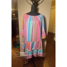 Rosa Clothing Women's Off Shoulder Tiered Ruffle Dress Geometric Print XXL