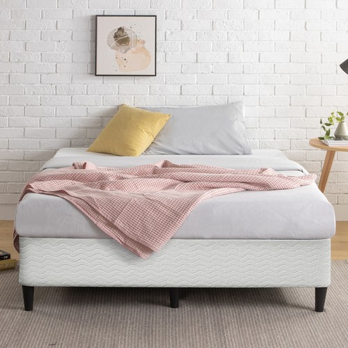 Zinus Queen Bed Frame Mattress Base Fabric White Ensemble - Picture 2 of 10