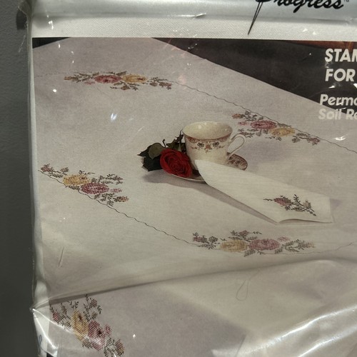 Tobin Stamped Embroidery Tablecloth English Rose 50x70” - Picture 5 of 11