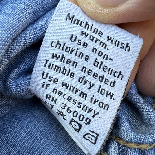 Vtg Calvin Klein Jean Denim Button Up Mens Shirt Collarless Sz Large Hong Kong - Picture 11 of 12