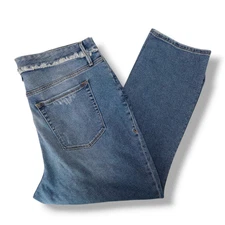 EUC Good American Good Straight Frayed High Waist Ankle Straight Leg Jeans Sz 18