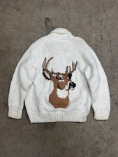 Vintage 1960s Cowichan Buck Deer Hunting Knit Sweater Size XL