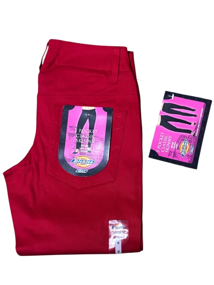 dickies girl red stretch twill work or school uniform skinny pants junior 0-15 - Image 4 of 4