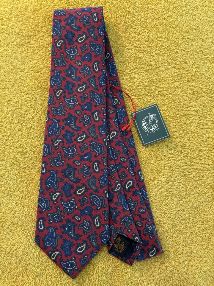 Corbata de cachemira roja popelina irlandesa real Atkinsons 3,5x56 hecha en Irlanda nueva con etiquetas Foto 2 de 4
