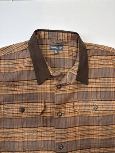 Toad & Co Mens Wool Blend Flannel Shirt Elbow Patches Brown Plaid XL - Picture 2 of 7