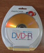 15 Pack Memorex Cool Colors DVD-R 16X 4.7GB/Go 120Min New Blister Pack