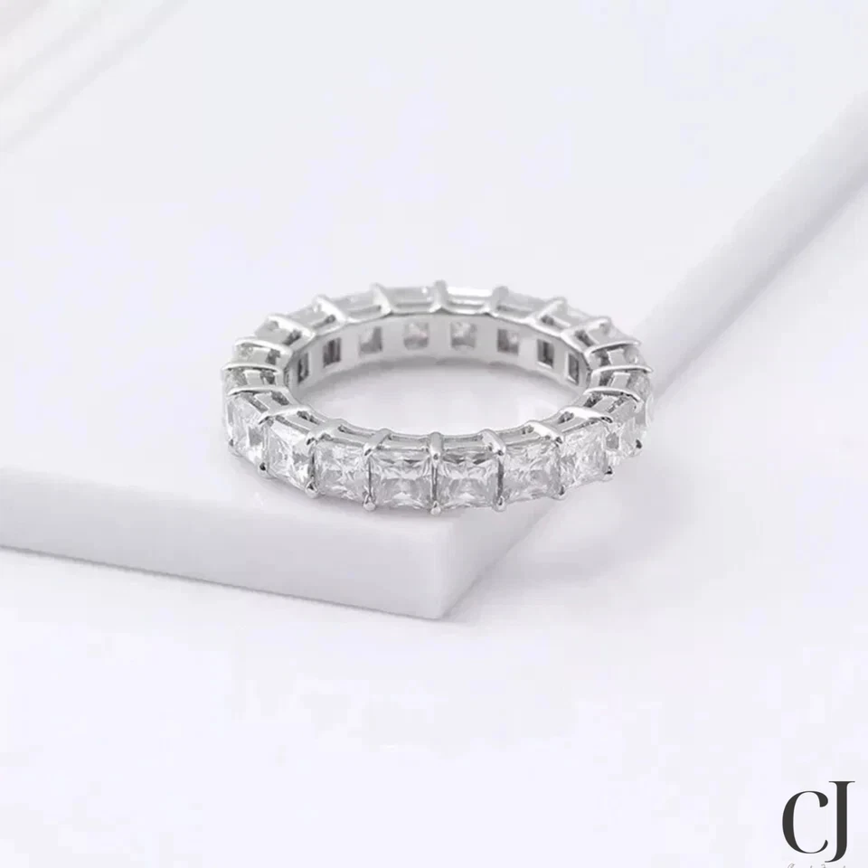 2.00 CT Princess Cut Moissanite Full Eternity Wedding Band Solid 14K White Gold - Image 4 of 4