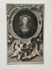 1739 Antique Engraving of Queen Anne of Cleves, Wife of King Henry VIII, Tudor