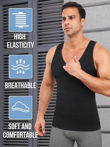 Mens Compression Shirt Waist Traner Tummy Control Tank Top Slim Body Shaper Vest - Picture 8 of 13