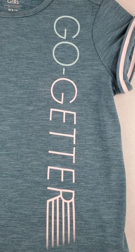 Athleta Girl T-shirt Youth M (8-10) "Go Getter" Graphic Rolled Sleeves Split Hem - Picture 5 of 13