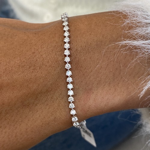 Diamond Bracelet D-F VS1 0.94 Ct Round Half Eternity Lab created 14K White Gold - Picture 2 of 13