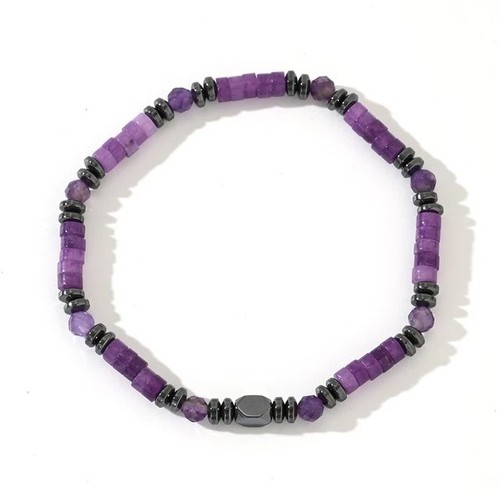 Amethyst Hematite Stretch Bracelet Crystal Gemstone Beaded Healing Energy Gifts - Picture 10 of 10