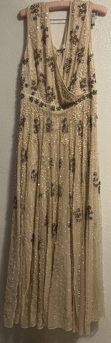 Vestido MAC DUGGAL 93575 Adornado Rubor Envolvente Mangas Línea A Talla 16 - Imagen 4 de 8