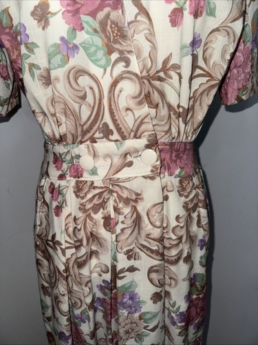 Abito camicia vintage anni 80 Stuart Alan floreale midi linea A taglia 10 maniche corte tasche - Foto 3 di 9