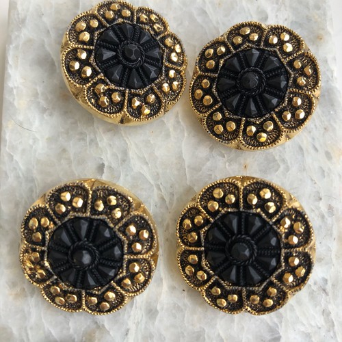 13 Vintage Baroque Black & Gold Tone Decorated Shank Buttons - Picture 7 of 23