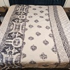 Anthropologie trulli Indian cotton printed quilt blanket, cream and gray, queen