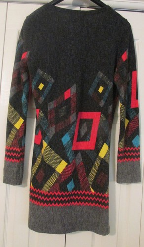 Vtg. ADORE Women's M L/S Black Geometric Print Mod BoHo Knit Dress - Picture 3 of 11