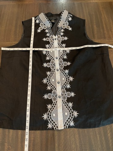 Anne Carson 100% Linen Black Embroidered & Beaded Sleeveless Top Blouse Size 3X - Bild 6 von 9