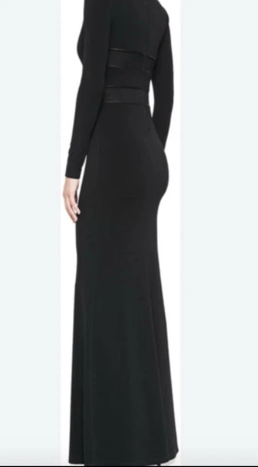 Maxi Vestido Alice + Olivia Air Talla 6 Cuero Malla Borde Jersey Manga Larga Negro Foto 2 de 4