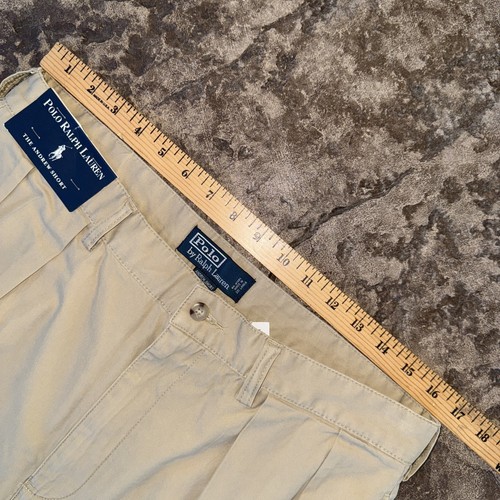NEW VTG Polo Ralph Lauren Andrew Shorts Mens 34 6" Pleated Khaki Preppy Khaki - Imagen 5 de 8