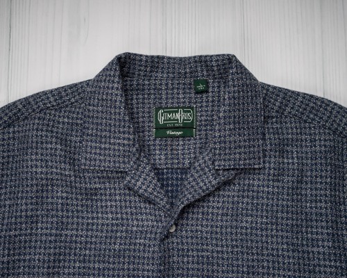 Gitman Vintage $230 NWT Navy Blue Brushed Houndstooth Flannel Camp Shirt L - Picture 2 of 7