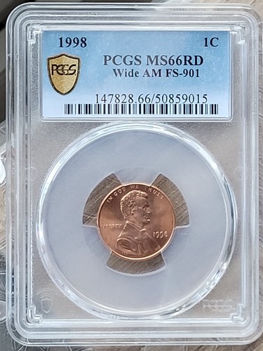 1998 Lincoln Cent Wide AM- FS-901 PCGS MS66 RD !!!