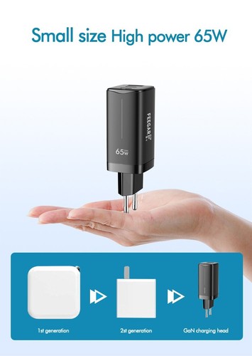 Feegar Gall GaN 65W USB C Ładowarka USB C Zasilacz 3 porty Charger PD GaN Tech - Zdjęcie 5 z 10