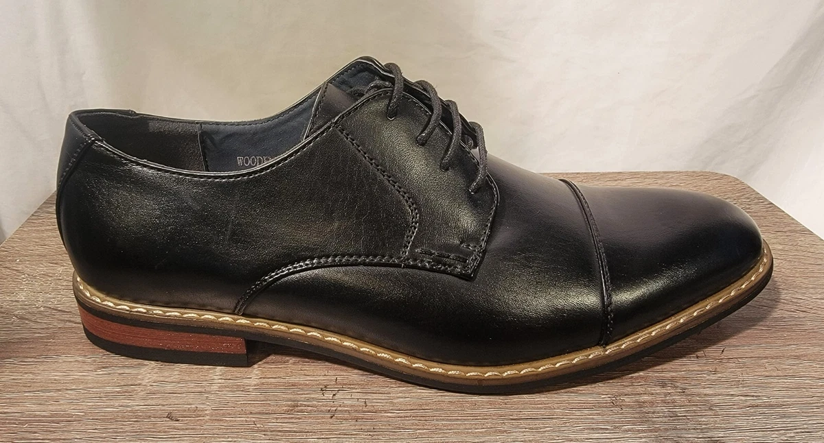 Parrazo of NY Men s Black leather Modern Cap Toe Dress Shoes size 10