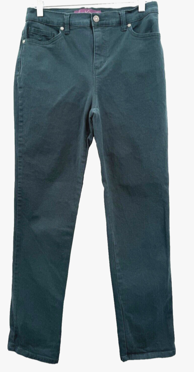 Gloria Vanderbilt Jeans Womens Sz Amanda Straight Dk Green Print