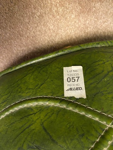 Vintage Allied Round Pouf Ottoman Green Vinyl MCM Footstool w/Casters 13”H - Picture 2 of 12