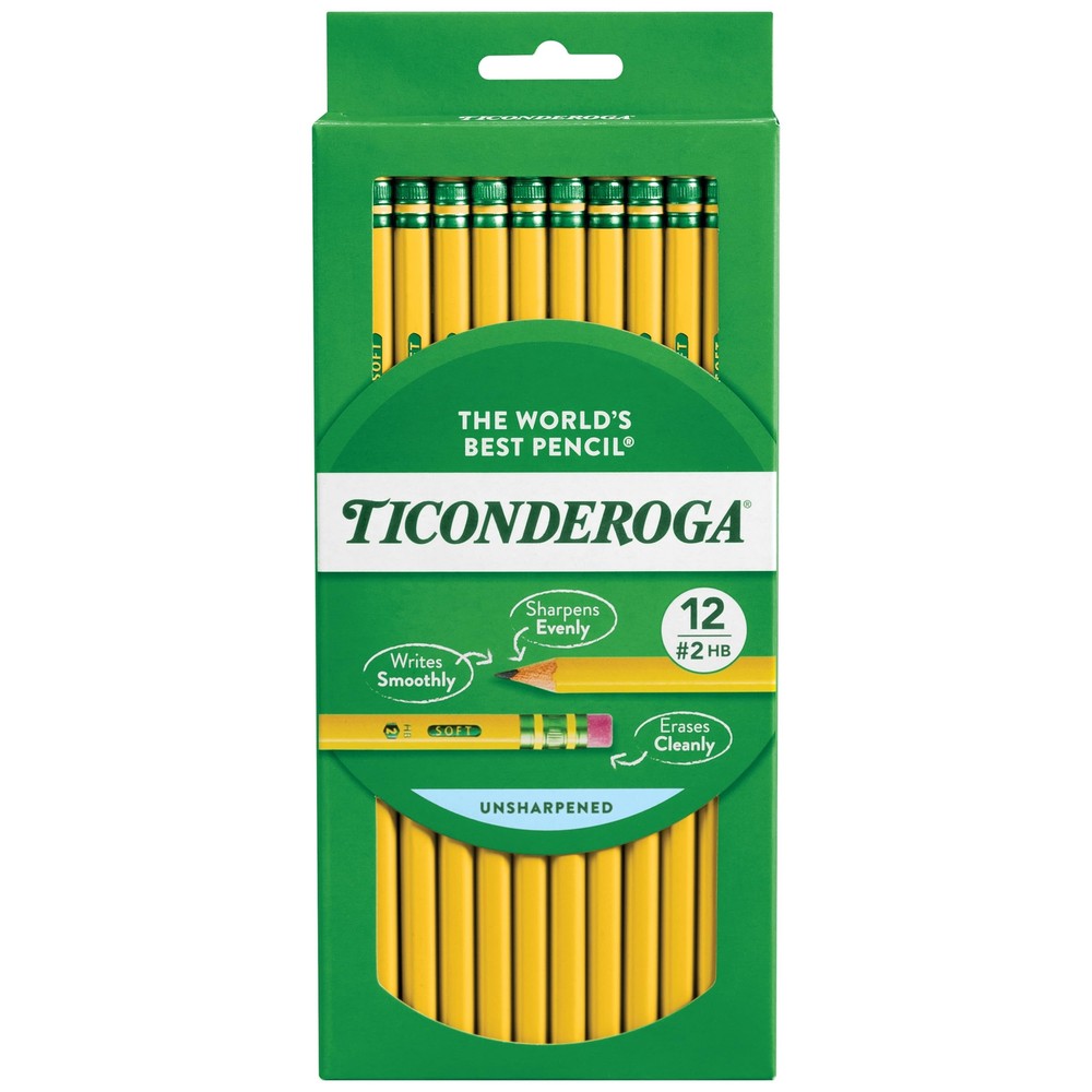 Wood-Cased Pencils, Unsharpened, 2 HB Soft, Yellow, 12 Count