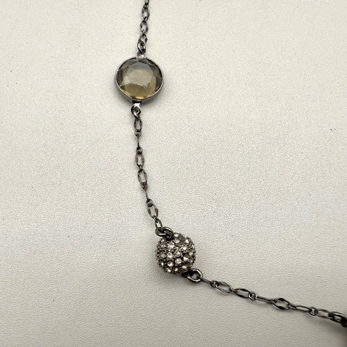 Lia Sophia Necklace JODY Black Gunmetal Smokey Crystals Long Chain 28 Inch - Picture 5 of 10