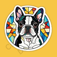 Stained Glass Style Boston Terrier Breed Dog 3" Vinyl Sticker