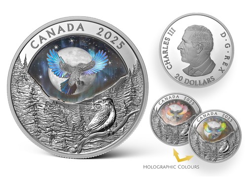 MOON SKY: RAVEN 2025 CANADA HOLOGRAPHIC INUIT 1oz .9999 Pure Silver $20 Coin - Picture 2 of 15
