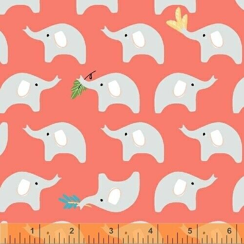 Elephants in coral and gray - part of the Ellie Line for Anthology - 1 yard - Picture 1 of 1
