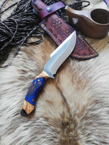 Personalized  Knife Epoxy and Padauk Wood Handle, Natural Handmade Leather Case - Picture 8 of 12