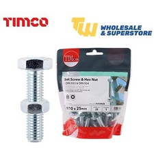 Timco Set Screw & Hex Nut - BZP M10 x 25 35 PCS TIMbag Cr3 Zinc Heavy Duty