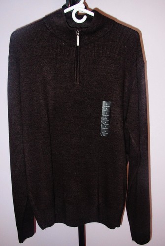 Men's Heather Brown Geoffrey Beene Zip Up Mock Neck Collar Sweater Size L Large - Picture 2 of 7