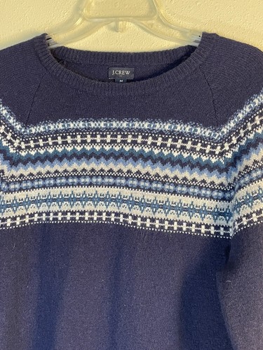 J Crew Sweater Mens Medium Navy Fair Isle Polyamide LambsWool Crew Pullover Ski - Picture 5 of 8