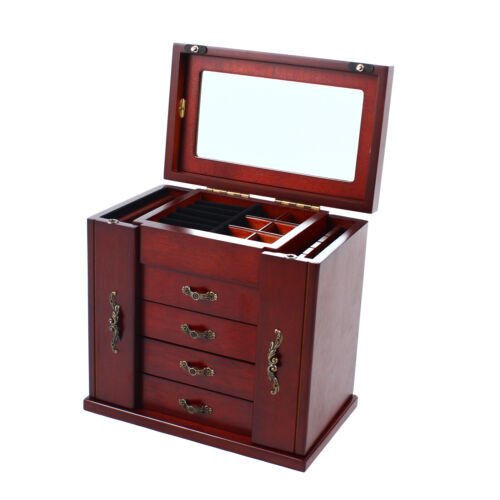5-Drawer Retro Jewelry Armoire Cabinet Chest Big Storage Box Organizer W/Mirror - Picture 14 of 22