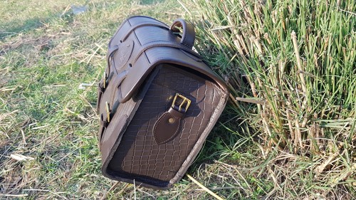 Genuine Buffalo Dark Brown Leather with Alligator plate Leather Cartridge 250+ - Picture 6 of 10