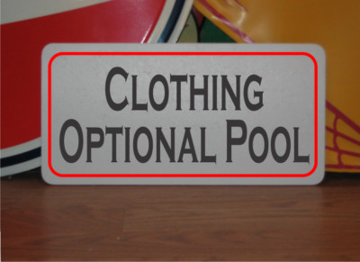 Clothing Optional Pool Metal Sign