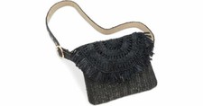 INC International Concepts Women's Black I.n.c. Straw Fringe Belt Bag